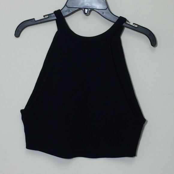 Aritzia Babaton Black Sculpt High Neck Tank Crop Ribbed Medium - Picture 2 of 5